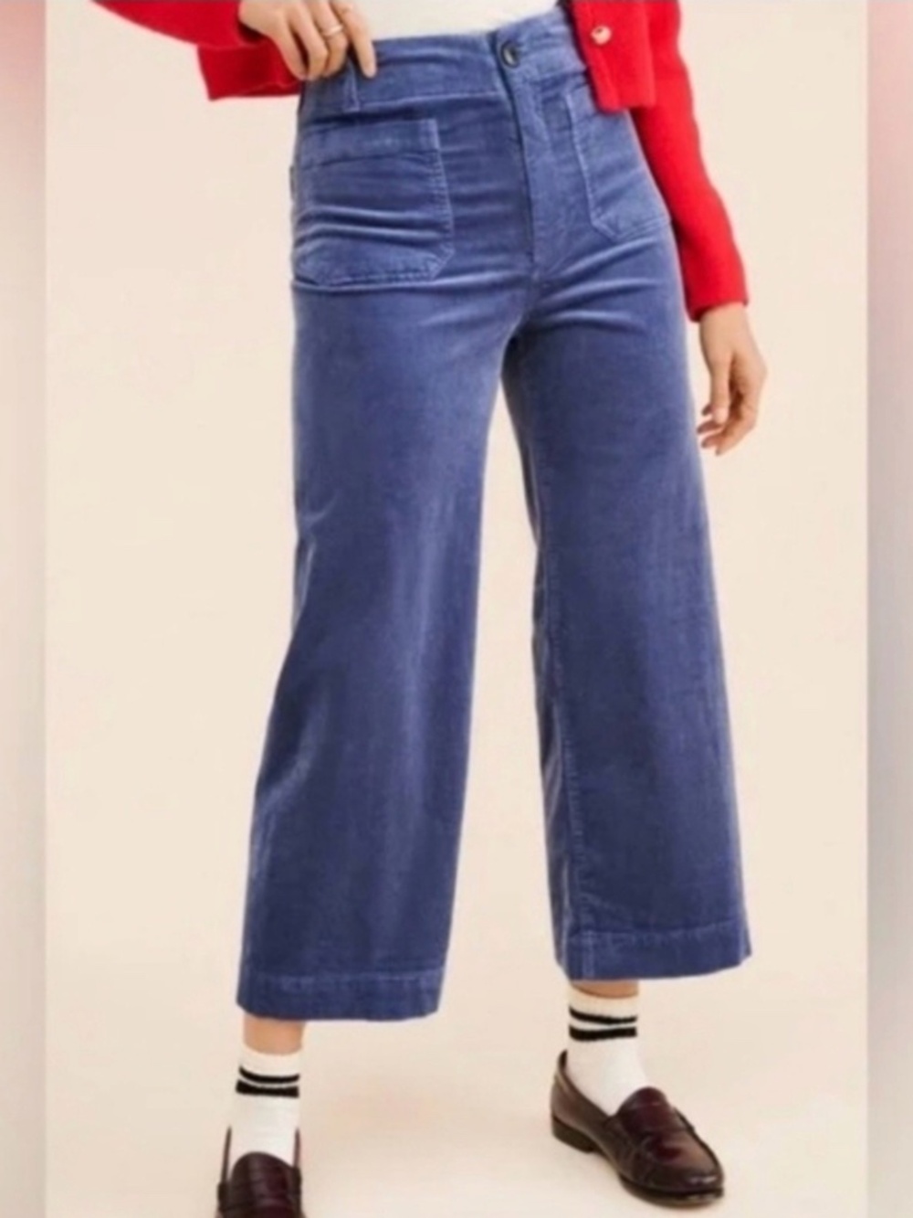 Maeve Colette Wide Leg Corduroy Pants in Blue